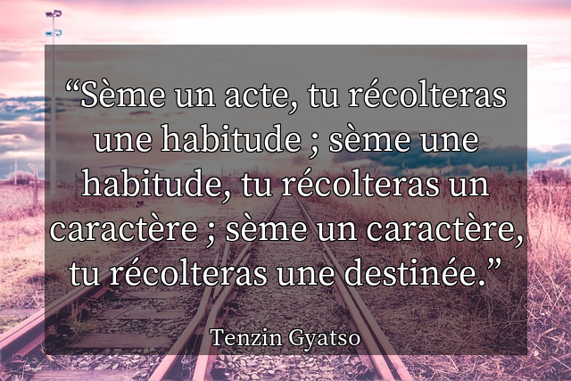 Sème un acte, tu récolteras une habitude ; sème une habitude, tu récolteras un caractère ; sème un caractère, tu récolteras une destinée.